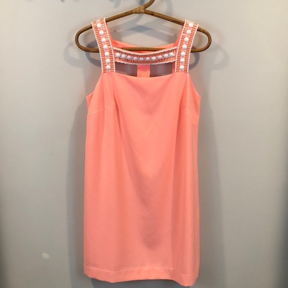 Lilly Pulitzer Mason Beaded Coral Preppy Shift Dress Size 4 - Picture 3 of 10